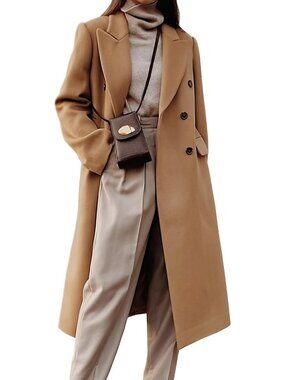 Chic Women's Long Wool Trench Coat - Double Breasted Peacoat for Fall & Winter
